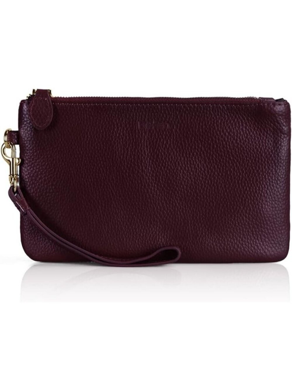 Women's Burgundy Leather Wristlet Clutch Wallet Purse RFID Gold Zipper Bags